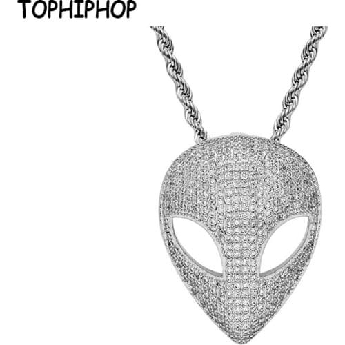TOPHIPHOP Bling Hollow Alien Mask Pendant Necklace Luxury Real Gold Plated Hip Hop Jewelry Mens Hip Hop Pendant Necklace