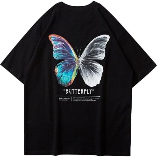 Hip Hop Oversize T Shirt Men 2020 Streetwear Harajuku Color Butterfly Tshirt Short Sleeve Cotton Loose HipHop T-Shirt Plus Size