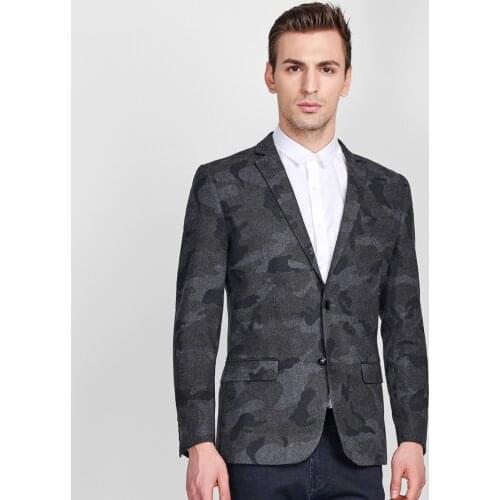 High quality 2018 winter men slim full sleeve 60% wool grey camo fashion blazers back slit casual wedding party man coat