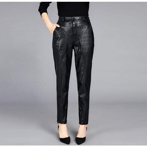 Faux Leather pants women PU leather pants womens thick stitching high-waist Leather pants womens pants for women trousers