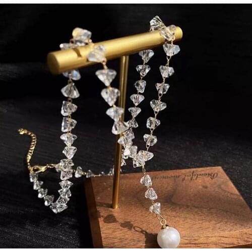 2020 Hot Sale Fashion Jewelry Luxury White Crystal Necklace Elegant White Pearl Pendant Prom Party Necklace for women