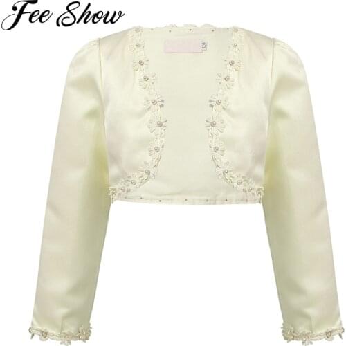 1-12Years Toddler Baby Girl Pink Long Sleeve Flowers Beads Bolero Wedding Birthday Party Jacket Formal Wrap Coat Kids Cape Cloak