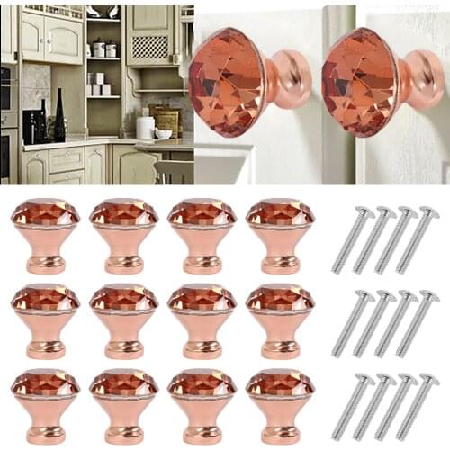 12Pcs Luxury Diamond Crystal Door Knob Cabinet Handles Wardrobe Glass Knobs Kitchen Dresser Door Knobs Handles Accessories