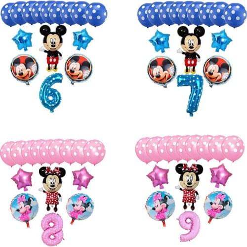 15pcs/lot Disney Mickey Minnie Mouse Theme Birthday Party Decorations Supplies Baby Shower Decor Kids Toys Number Foil Balloon