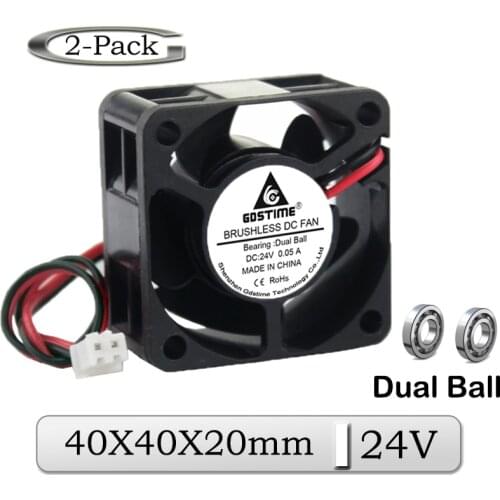 2 Pcs Gdstime 24V 40mmx20mm 4cm Dual Ball Bearing Brushless DC Heatsink Cooling Fan 4020B 40mm 3D Printer Exhaust Cooler Fan