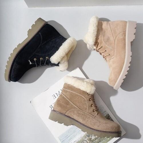 2020 Winter Women Plush Snow Boots Lace Up Warm Fur Winter Boots Female Shoes Fashion Ankle Boots