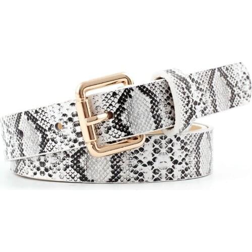 2021 Womens PU Leather Versatile Jeans Dress Pants Belt Fashionable Retro Snake Pattern Small Belt Thin