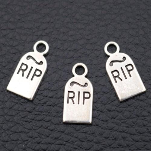 WKOUD/20pcs Silver Plated RIP Tag Charms Popular Bracelet Earrings Pendant DIY Metal Jewelry Making 17*8mm A2040
