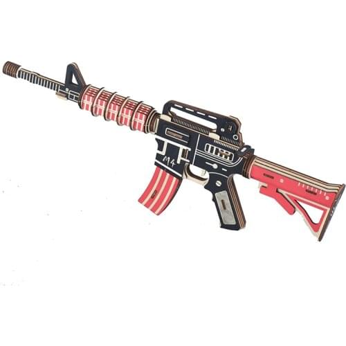 P100 3D Jigsaw Puzzle Wooden Toys Minitary M4 Weapon Assembly Model Manual DIY Educational Learning Wooden Toys for Children