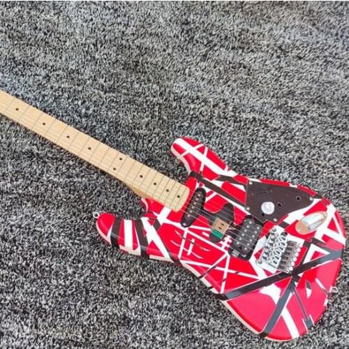 6 string classic electric guitar, silver accessories, free shipping, customizable, red white black 3-color stripe color