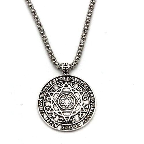 BUDROVKY Tibetan Silver Metal Abstract Boho Large Fashion Six Pointed Star PendantJewelry Pendant Necklaces on Long Link Chain