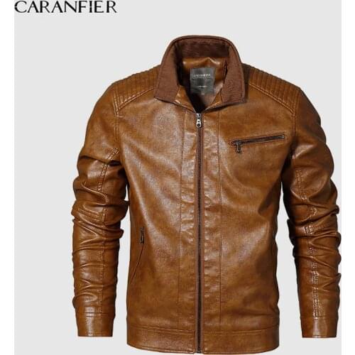 CARANFIER Mens Jackets Faux Leather British Style Casual Businessmen Male Long Windproof Warm Men Outwear Coats Standard US size