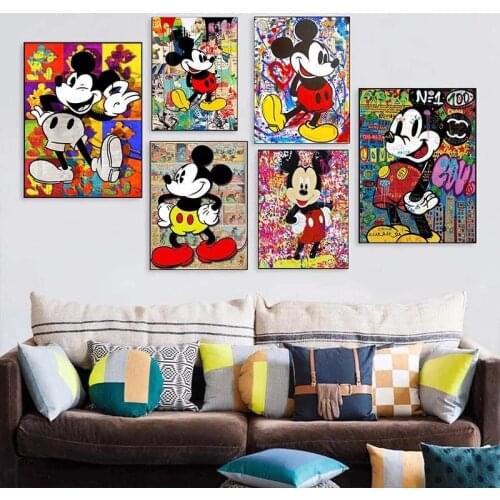 Disney Graffiti Banksy Mickey Mouse Canvas Print Poster Street Art Mickey Donald Duck Wall Street Art Canvas Painting Posters