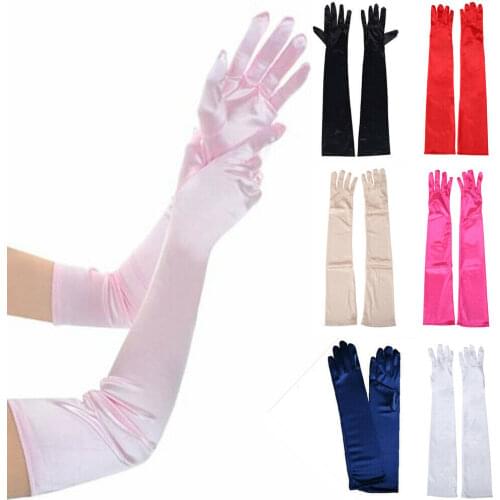 Long Satin Gloves For Women Evening Party Formal Long Gloves Black White 6 Colors