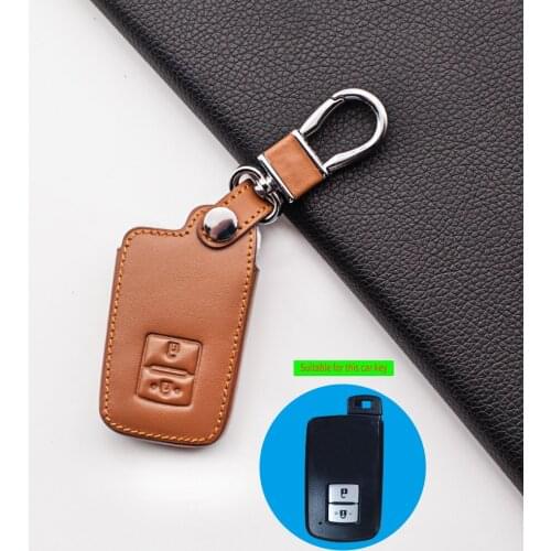 Smooth Genuine Leather Key Chain Car Key Cover Case for Toyota Camry Crown Corolla Prado Prius RAV4 2 Button Smart Key Bag