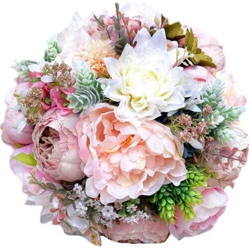 Artificial Peony Rose Dahlia Bridal Wedding Bouquet Bride Holding Flowers Confession Bouquet, Flower Girl Bouquet