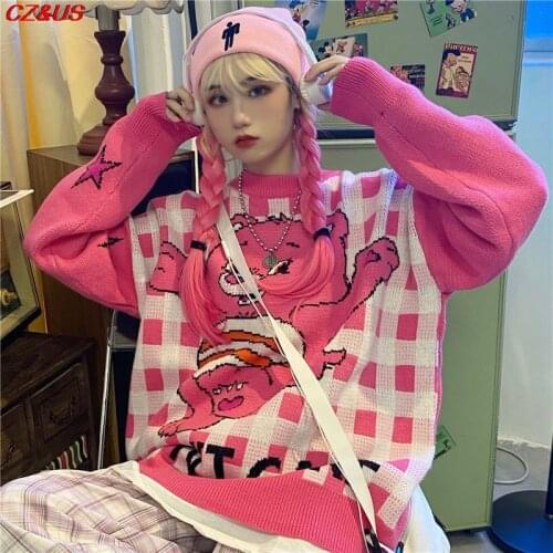 Kawaii knitted Jumper 2021 Autumn Winter New Japanese Lovely Cubs Sweater Harajuku Retro Loose Pullover Students Sweet Girl Tops