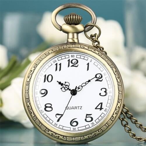 Classic Arabic Numerals Display Quartz Bronze Pocket Watch Open Face Design Unisex Sweater Chain Pocket Pendant Clock Gifts