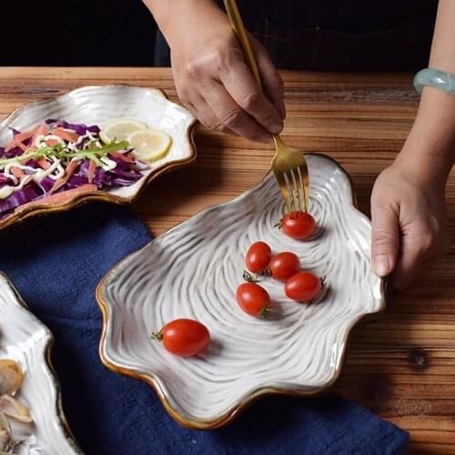 Creative Irregular Ceramic Dinner Plate 10 Inch Imitation Shell Plate Retro Tableware Supplies Household Table Decoration Plate