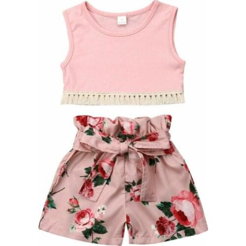 Summer Kids Baby Girls Clothes Vest Crop Tops Floral Shorts Pants Outfits Set