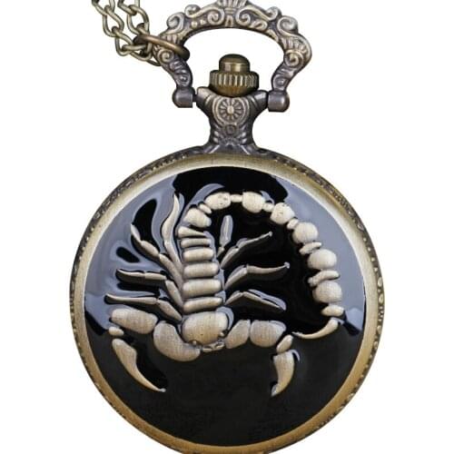 Best Sales Cool Scorpion Quartz Pocket Watches For Man Woman Clock Watch with Fob Chain Necklace WP4009