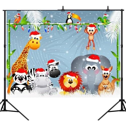 Lyavshi Photography Backdrops Christmas Baby Shower Photo Backgrounds Winter Forest Animals Snowflake birthday party Banner