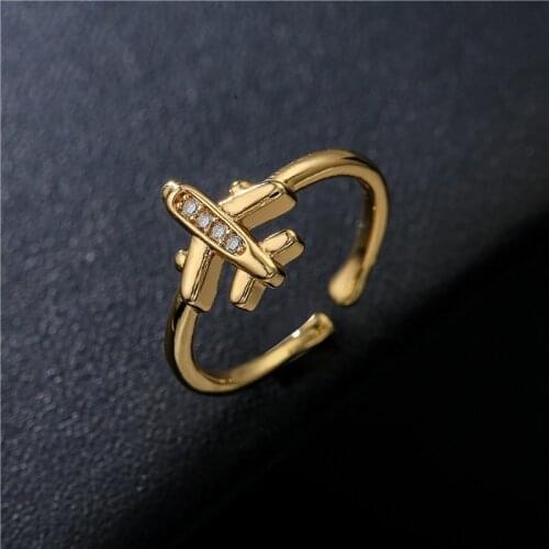 Statement Gold Color Women Party Ring Unique Design Cute Plane Shape Jewelry Wholesale Hot Sale Femme Bijoux