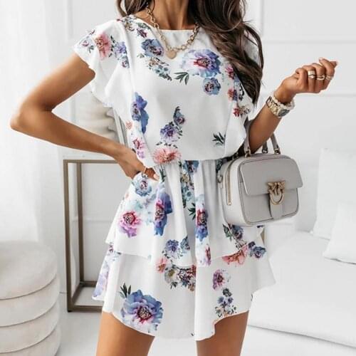 Women Floral Print Mini Doule Layer Ruffles Sleeveless Summer Dress Sundress for Beach Streetwear loose traf kpytomoa миди