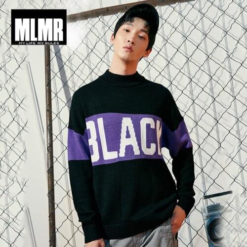 MLMR streetwear autumn and winter mens wool letter printed Strip loose Sweater | 218425522