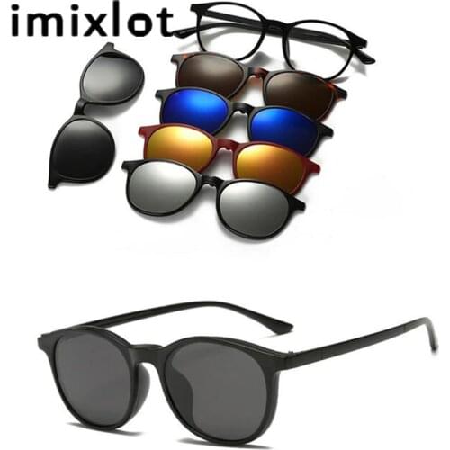 IMIXLOT 5 Lens Magnetic Sunglasses Clip Mirrored Clip on Sunglasses Men Polarized Clips Custom Prescription Myopia