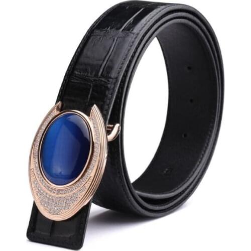 Real crocodile leather fashion belt stainless steel zircon buckle belts for men high quality