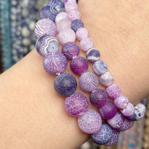 Natural Stone Purple Frost Cracked Agates Onyx Beads Round For Jewelry Making Diy Bracelet Charm Accessories 4-12mm 15