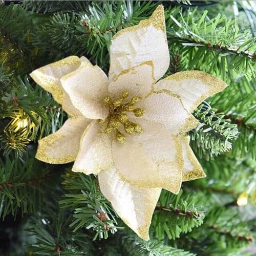 New Three Layer Gold Powder Christmas Flowers Christmas Tree Pendants Decoration Simulation Flower Ornament Xma Party Decoration