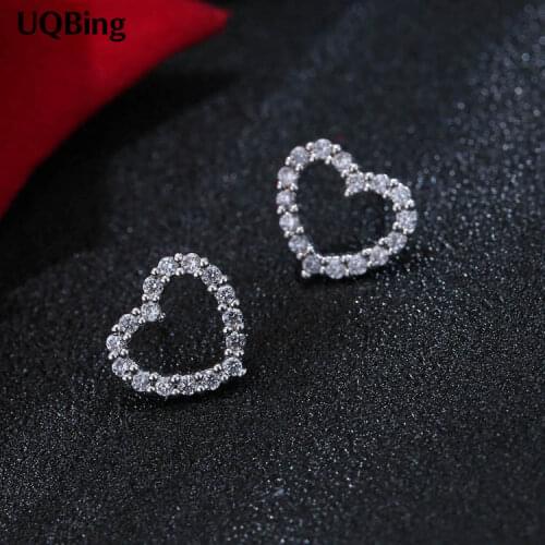 Europe Fashion 925 Sterling Silver Heart Stud Earrings Full Zirconia Crystal Stud Earrings For Women Jewelry