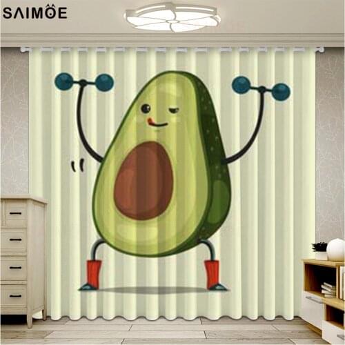 Cute Avocado Curtains For Window Cartoon Kids Living Room Bedroom Ultra-thin Micro Shading Cortinas Blind Draps Kitchen Decor