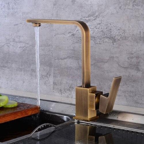 Kitchen Faucets Brass + Tube, Kitchen Sink Water Faucet 360 Rotate Swivel Faucet Antique Bronze Mixer Single Holder Single Hole