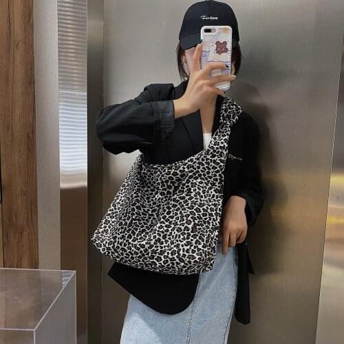 Leopard Pattern Bag Canvas Large Shoulder Bags for Women 2020 Branded Shoulder Handbags Female Hand Bag Vintage Trend Bags