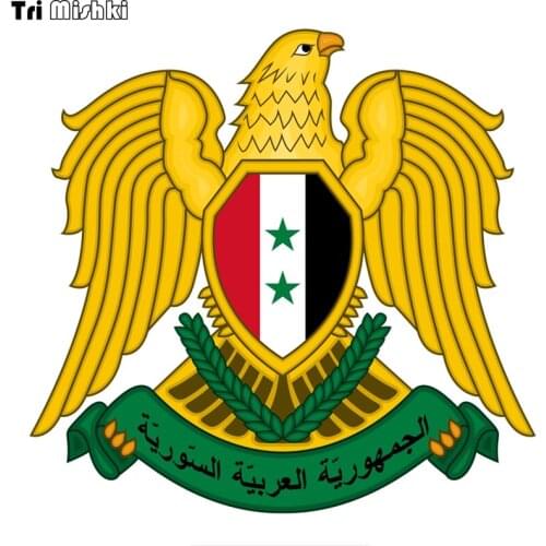 Tri Mishki WCS090 14.6*14cm Coat of arms of Syria national emblem car sticker funny colorful car stickers auto automobile decals