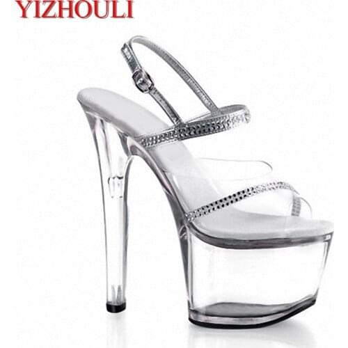 Best-loved 7 inch shoes sexy Fashion sexy crystal diamond sandals 17cm high-heeled shoes