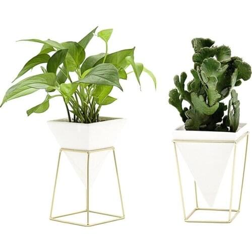 Creative Iron Stand Ceramic Vase Flower Pot Desktop Storage Pen Holder Set For Home Living Room Table Decoration