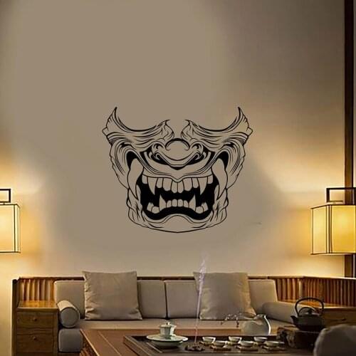 Vinyl Wall Decal Asian Style Japanese Face Mask Fangs Door Window Stickers Teens Bedroom Man Cave Home Decoration Art Mural Q107