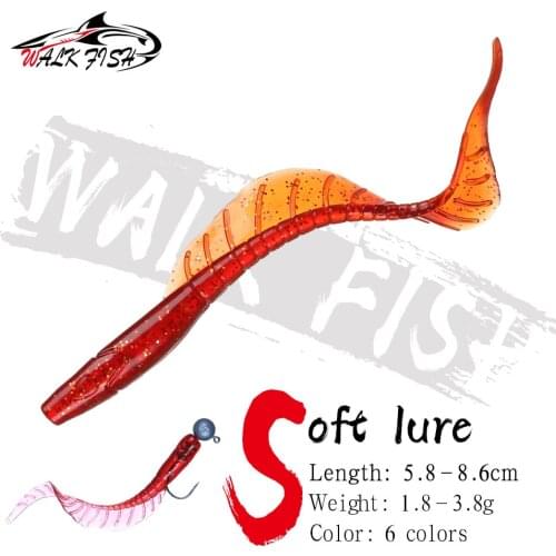 WALK FISH 10PCS 58MM 75MM 86MM Lifelike Long Tail Worms Lures Artificial Silicone Soft Bait Bass Pike Fishing Lure Wobbler