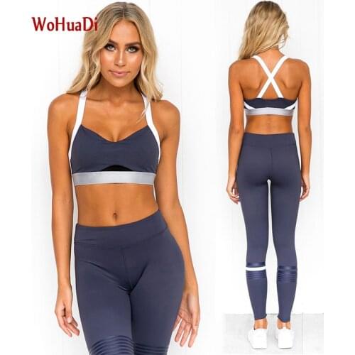 WOHUADI Yoga Set Women 2 Piece Tight Backless Crop top Clothing Workout Sport Bra Leggings Pants Sportsuit Yoga Fitness Gym Sets