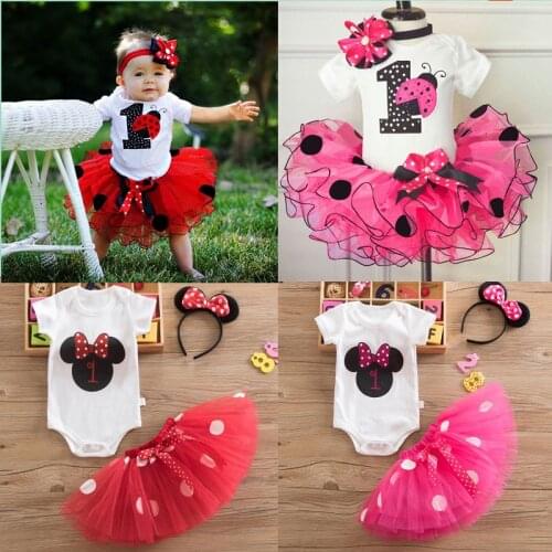 Baby Girls 1St Birthday Party Tutu Dress NewBorn Baby One Year Old Baptism Tutu Outfits Red Christmas Infant Princess Costume