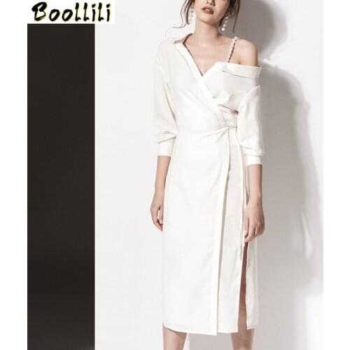 Spring Summer Shirt Dress Women Off Shoulder Midi Sexy Dress Elegant Black Asymmetric Party Dresses Korean Vestidos 2020
