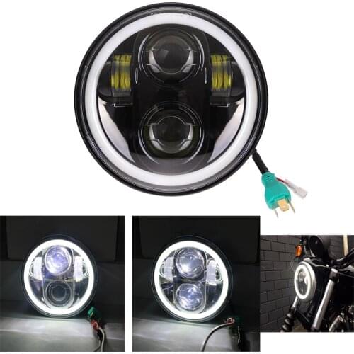 1pc 5-3/4" 5.75 inch Motorcycle Moto LED Projector Full Halo Headlight For Dyna Sportster Softail