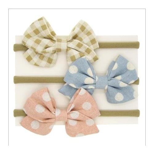 ON SALE 1PCS Toddler Baby Dots Bowknot Handmade Boutique Nylon Headband With Fabric Bow Hair Band Infant Hair Accessories