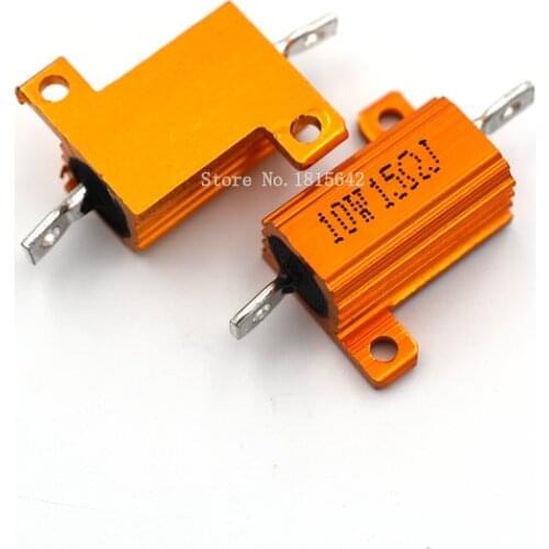 2PCS RX24 10W 15R 15RJ Wire Wound Resistor Metal Shell Aluminium Golden Resistor 10Watt 15 ohm Heatsink Resistance