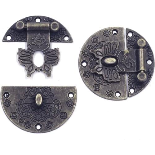 2Sets Handle Lock Knob Pulls Flower Round Bronze Tone For Antique Wooden Drawer Door Jewelry Box Furniture Hardware 39mm