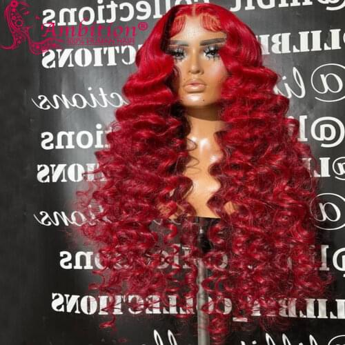 Red Brazilian Remy Human Hair Lace Wigs Pre plucked 13x4 Lace Front Wigs Red Straight 180% Glueless Lace Wigs Bleached Knots
